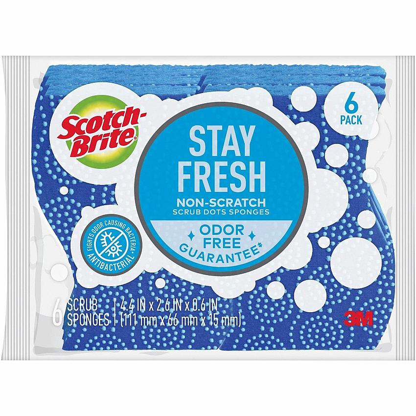 Scotch-Brite Scrub Dots Non-Scratch Sponge 4.8" Height x 6.5" Width x 2.5" Depth - 6/Pack - 4 / Carton - Blue (203064CT)