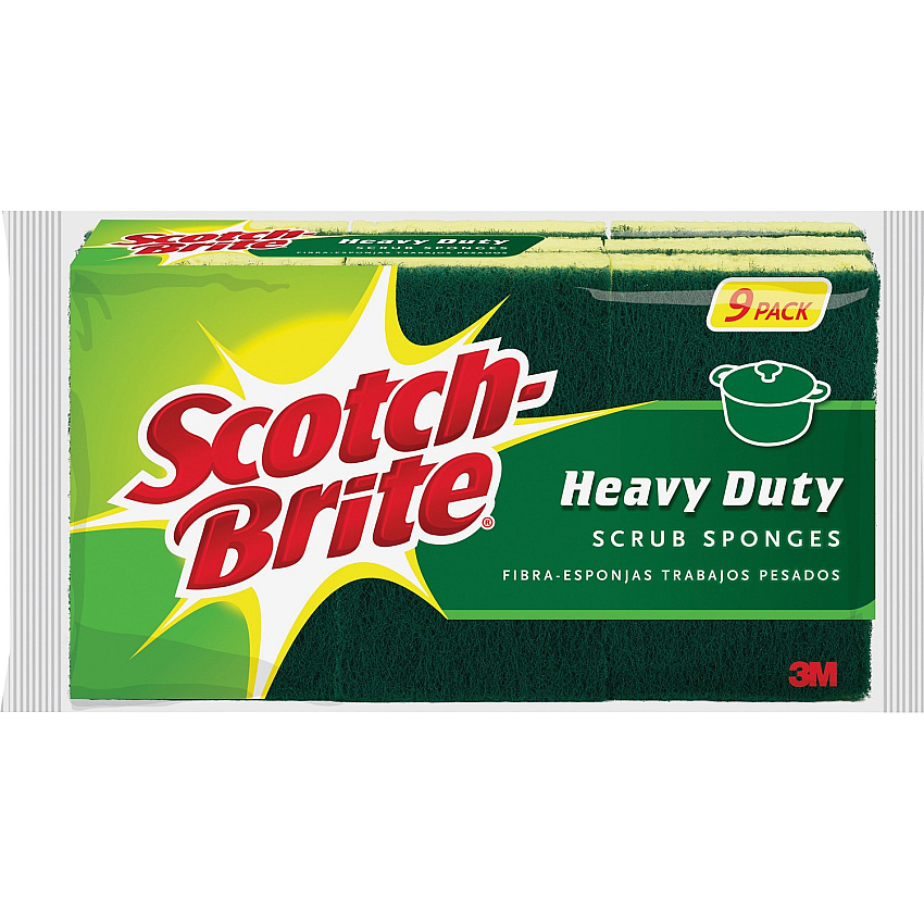 Scotch-Brite Heavy-Duty Scrub Sponges 2.8" Height x 4.5" Width - 9/Pack - 5 / Carton - Yellow, Green (4295CT)
