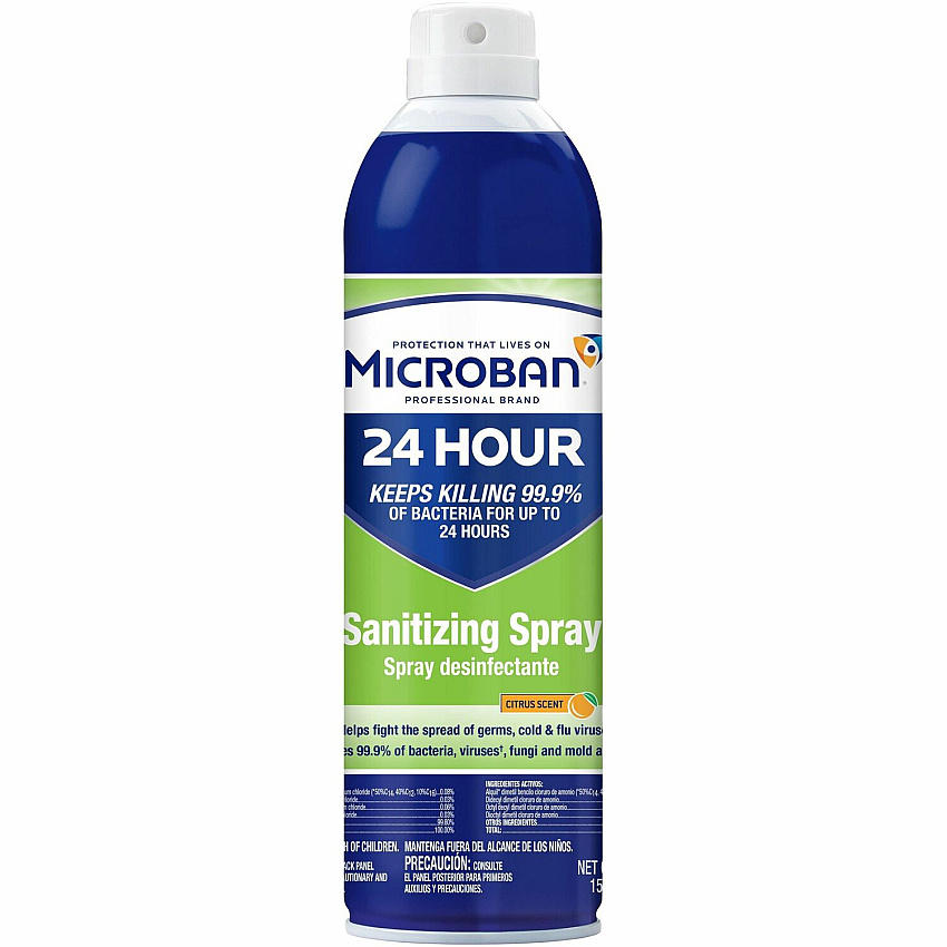 Microban Professional Sanitizing Spray 15 fl oz (0.5 quart) - Citrus Scent - 1 Bottle - Antimicrobial, Disinfectant - Clear (30130)
