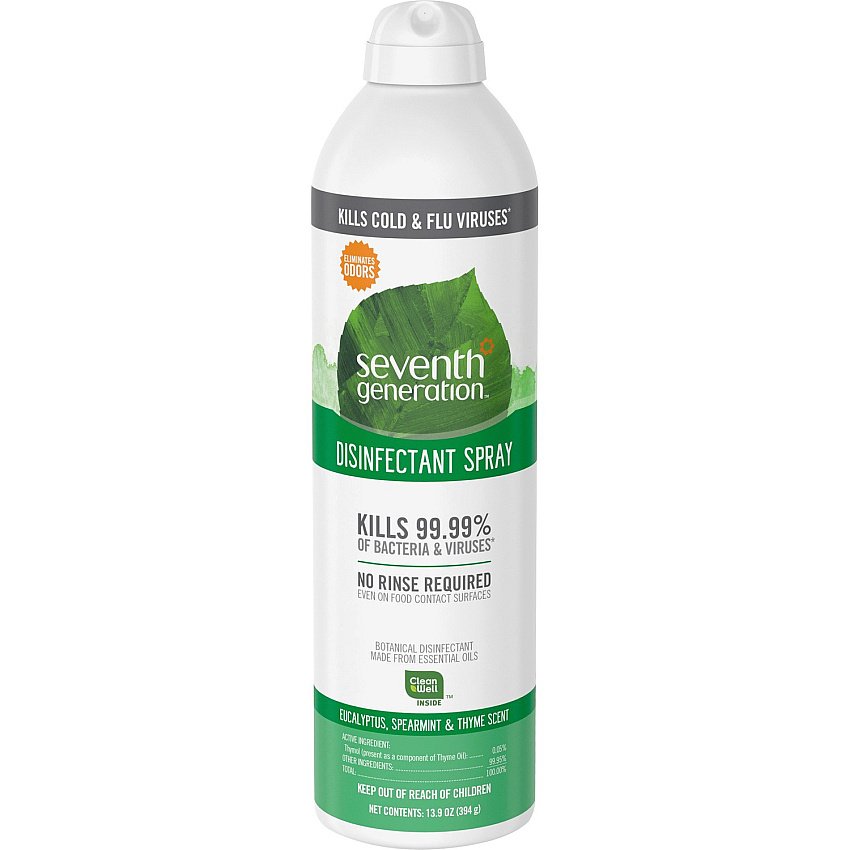 Seventh Generation Disinfectant Cleaner For Day Care - 13.9 fl oz (0.4 quart) - Eucalyptus Spearmint & Thyme Scent - Non-flammable, Rinse-free, Antibacterial, Disinfectant - Clear - 8 / Carton (22981CT)