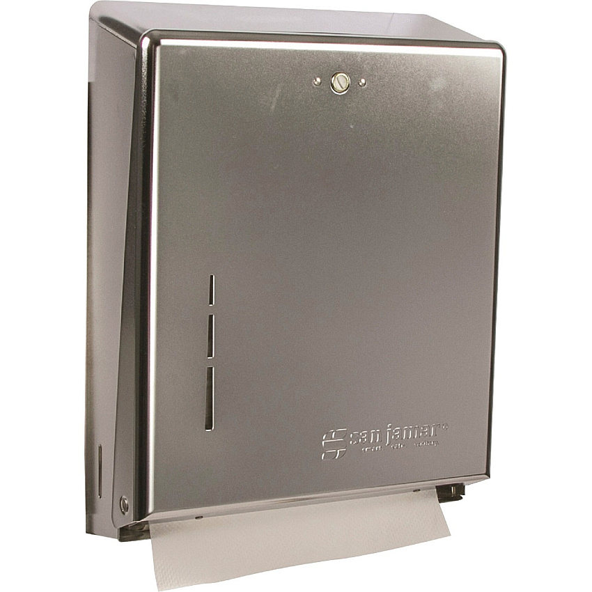 San Jamar Multifold Paper Towel Dispenser C Fold, Multifold Dispenser - 500 x Towel Multifold, 300 x Towel C Fold - 14.8" Height x 11.4" Width x 4" Depth - Stainless Steel - Chrome - Key Lock, Touch-free - 5 / Carton (T1900XCCT)
