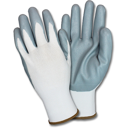 Safety Zone Nitrile Coated Knit Gloves Nitrile Coating - Medium Size - Gray, White - Knitted, Durable, Flexible, Comfortable, Breathable - For Industrial - 1 Dozen (GNIDEXMDG)