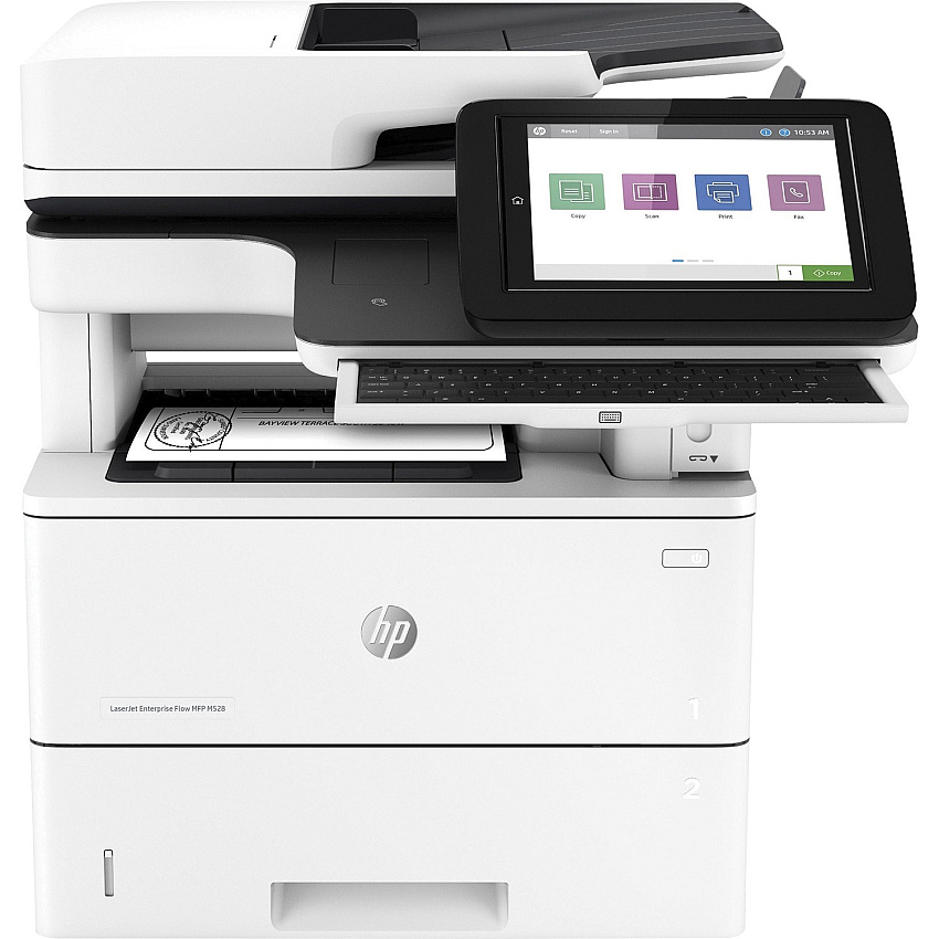 HP LaserJet M528dn Laser Multifunction Printer - Monochrome Copier/Printer/Scanner - 43 ppm Mono Print - 1200 x 1200 dpi Print - Automatic Duplex Print - Up to 150000 Pages Monthly - 650 sheets Input - Color Scanner - 600 dpi Optical Scan - Gigab (1PV64A)