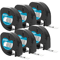 Dymo LetraTag Labelmaker Plastic Labels 1/2" Width - White - Plastic - 6 / Pack (2050823)