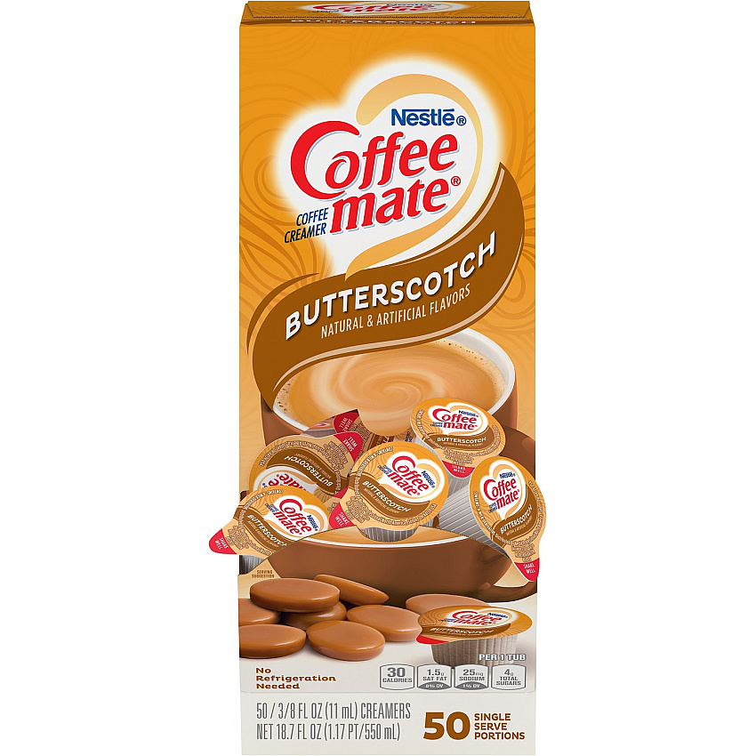 Coffee-mate Liquid Coffee Creamer, Butterscotch, 0.38 oz Mini Cups, 50 Cups/Box CREAMER,BUTTERSCOTCH,50CT (68613)