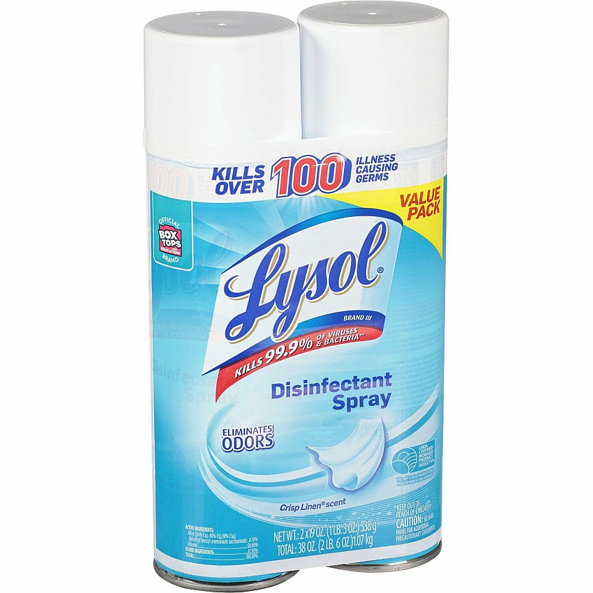 Lysol&reg; Disinfectant Spray, Crisp Linen Scent, 19 oz., 2 Cans Ready-To-Use - 19 oz (1.19 lb) - Crisp Linen Scent - Clear - 2 / Pack (99608)