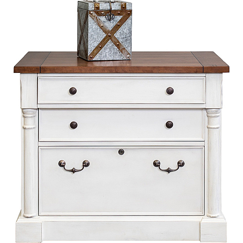 Martin Lateral File - 3-Drawer Total Drawer(s): 3 - Finish: Weathered Wire Brushed Chalk - Rustic Knotty Cherry Table Top - 1 Each (IMDU455)