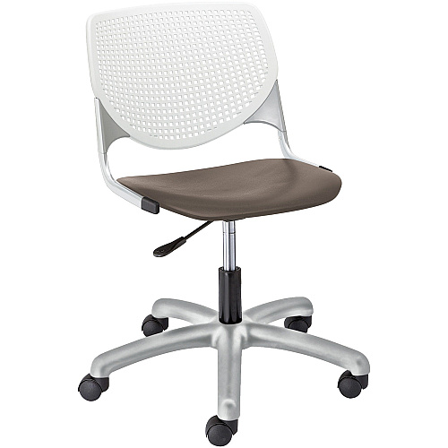 KFI Kool Task Chair With Perforated Back Brownstone Seat Color - Polypropylene Seat Material - White Back Color - Polypropylene, Aluminum Alloy Back Material - Powder Coated Silver Frame Color - Tubular Steel Frame Material - 5-star Base - 1 (TK2300B8S18)