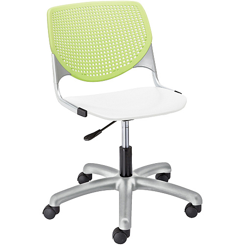 KFI Kool Task Chair With Perforated Back White Seat Color - Polypropylene Seat Material - Lime Green Back Color - Polypropylene, Aluminum Alloy Back Material - Powder Coated Silver Frame Color - Tubular Steel Frame Material - 5-star Base - 1 (TK2300B14S8)