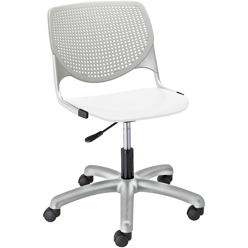KFI Kool Task Chair With Perforated Back White Seat Color - Polypropylene Seat Material - Light Gray Back Color - Polypropylene, Aluminum Alloy Back Material - Powder Coated Silver Frame Color - Tubular Steel Frame Material - 5-star Base - 1 (TK2300B13S8)
