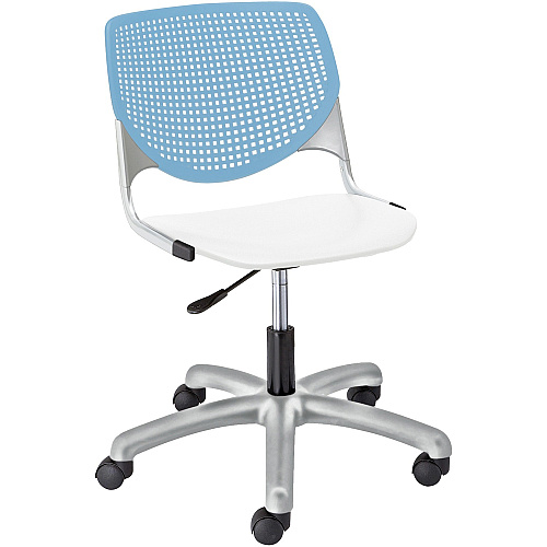 KFI Kool Task Chair With Perforated Back White Seat Color - Polypropylene Seat Material - Sky Blue Back Color - Polypropylene, Aluminum Alloy Back Material - Powder Coated Silver Frame Color - Tubular Steel Frame Material - 5-star Base - 1 E (TK2300B35S8)