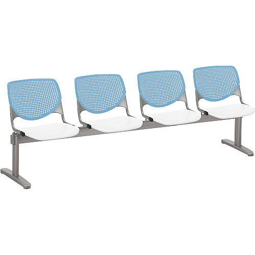 KFI Kool 4 Seat Beam Chair White Seat Color - Polypropylene Seat Material - Sky Blue Back Color - Polypropylene, Aluminum Alloy Back Material - Powder Coated Silver Frame Color - Tubular Steel Frame Material - 1 Each (2300BEAM4358)