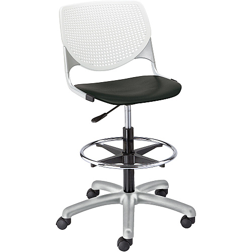 KFI Kool Stool With Perforated Back Black Seat Color - Polypropylene Seat Material - White Back Color - Polypropylene, Aluminum Alloy Back Material - Powder Coated Silver Frame Color - Tubular Steel Frame Material - 5-star Base - 1 Each (DS2300B8S10)