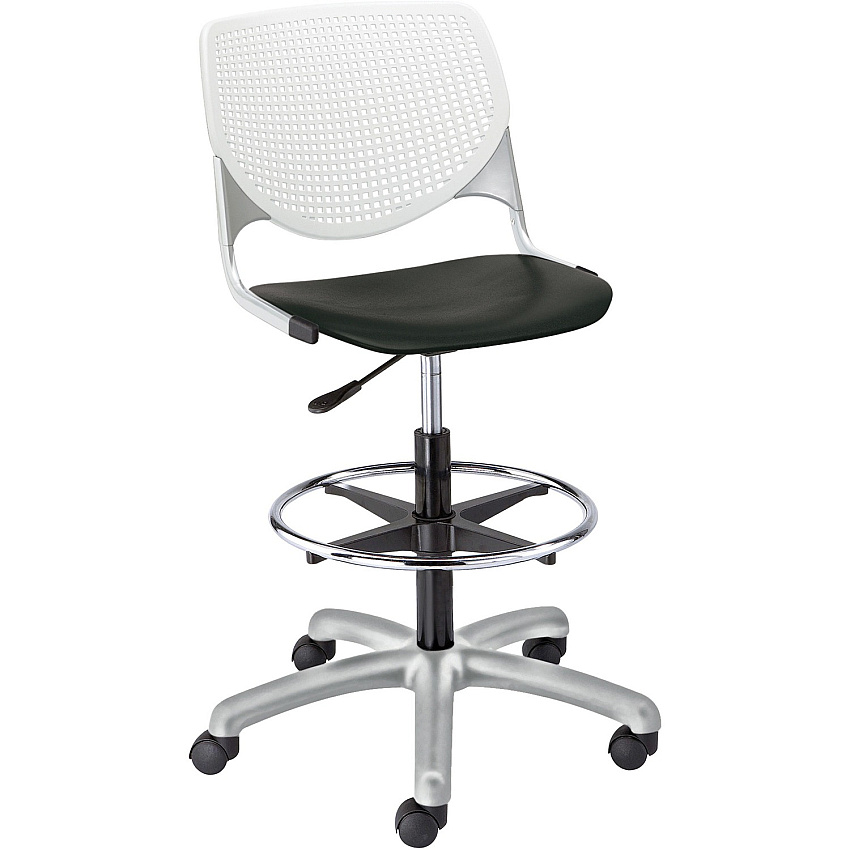 KFI Kool Stool With Perforated Back Black Seat Color - Polypropylene Seat Material - White Back Color - Polypropylene, Aluminum Alloy Back Material - Powder Coated Silver Frame Color - Tubular Steel Frame Material - 5-star Base - 1 Each (DS2300B8S10)