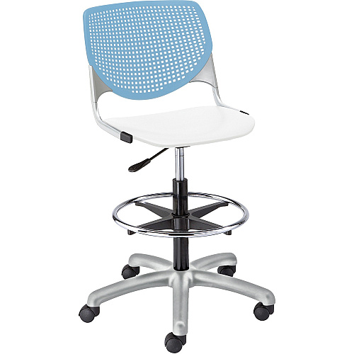 KFI Kool Stool With Perforated Back White Seat Color - Polypropylene Seat Material - Sky Blue Back Color - Polypropylene, Aluminum Alloy Back Material - Powder Coated Silver Frame Color - Tubular Steel Frame Material - 5-star Base - 1 Each (DS2300B35S8)