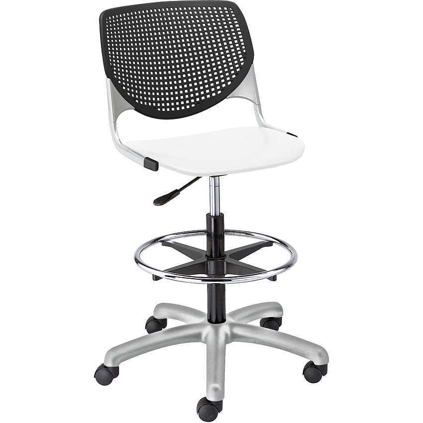 KFI Kool Stool With Perforated Back White Seat Color - Polypropylene Seat Material - Black Back Color - Polypropylene, Aluminum Alloy Back Material - Powder Coated Silver Frame Color - Tubular Steel Frame Material - 5-star Base - 1 Each (DS2300B10S8)