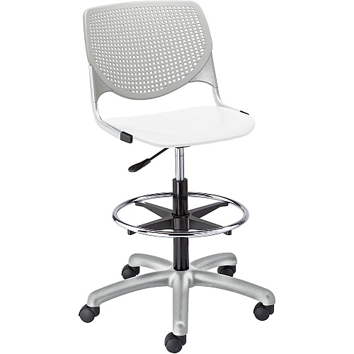 KFI Kool Stool With Perforated Back White Seat Color - Polypropylene Seat Material - Light Gray Back Color - Polypropylene, Aluminum Alloy Back Material - Powder Coated Silver Frame Color - Tubular Steel Frame Material - 5-star Base - 1 Each (DS2300B13S8)