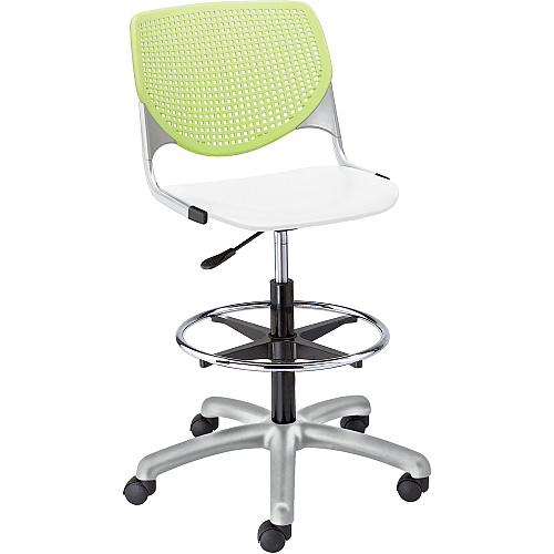 KFI Kool Stool With Perforated Back White Seat Color - Polypropylene Seat Material - Lime Green Back Color - Polypropylene, Aluminum Alloy Back Material - Powder Coated Silver Frame Color - Tubular Steel Frame Material - 5-star Base - 1 Each (DS2300B14S8)