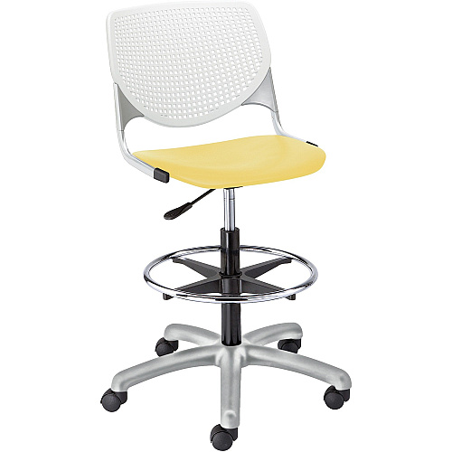 KFI Kool Stool With Perforated Back Yellow Seat Color - Polypropylene Seat Material - White Back Color - Polypropylene, Aluminum Alloy Back Material - Powder Coated Silver Frame Color - Tubular Steel Frame Material - 5-star Base - 1 Each (DS2300B8S12)