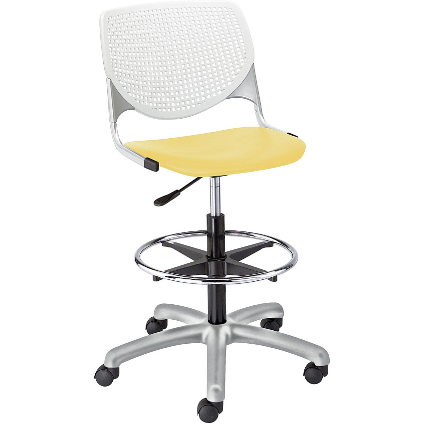 KFI Kool Stool With Perforated Back Yellow Seat Color - Polypropylene Seat Material - White Back Color - Polypropylene, Aluminum Alloy Back Material - Powder Coated Silver Frame Color - Tubular Steel Frame Material - 5-star Base - 1 Each (DS2300B8S12)