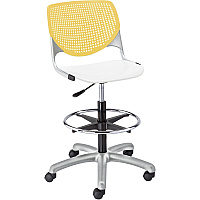 KFI Kool Stool With Perforated Back White Seat Color - Polypropylene Seat Material - Yellow Back Color - Polypropylene, Aluminum Alloy Back Material - Powder Coated Silver Frame Color - Tubular Steel Frame Material - 5-star Base - 1 Each (DS2300B12S8)