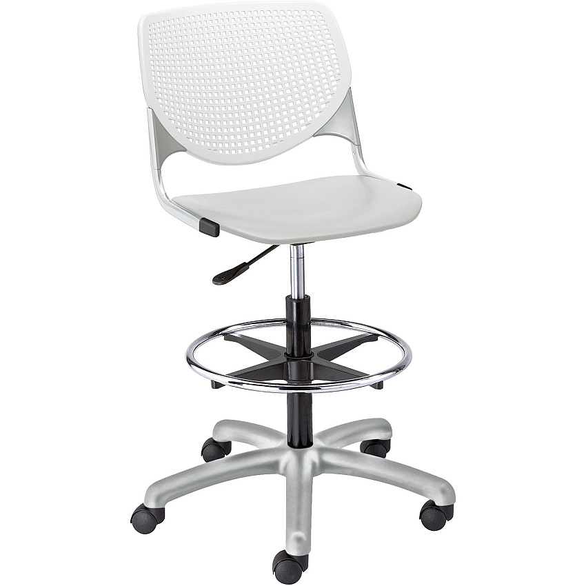 KFI Kool Stool With Perforated Back Light Gray Seat Color - Polypropylene Seat Material - White Back Color - Polypropylene, Aluminum Alloy Back Material - Powder Coated Silver Frame Color - Tubular Steel Frame Material - 5-star Base - 1 Each (DS2300B8S13)