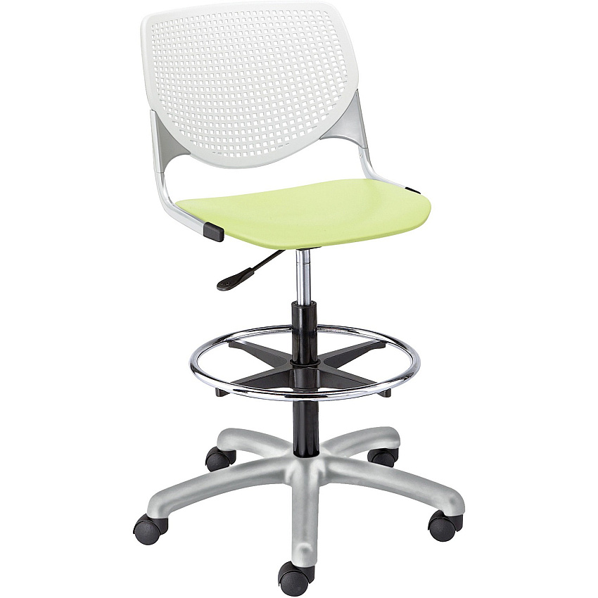 KFI Kool Stool With Perforated Back Lime Green Seat Color - Polypropylene Seat Material - White Back Color - Polypropylene, Aluminum Alloy Back Material - Powder Coated Silver Frame Color - Tubular Steel Frame Material - 5-star Base - 1 Each (DS2300B8S14)