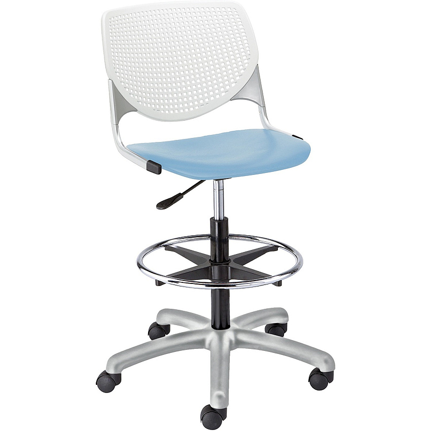 KFI Kool Stool With Perforated Back Sky Blue Seat Color - Polypropylene Seat Material - White Back Color - Polypropylene, Aluminum Alloy Back Material - Powder Coated Silver Frame Color - Tubular Steel Frame Material - 5-star Base - 1 Each (DS2300B8S35)
