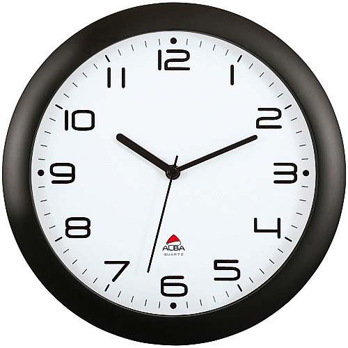 Alba Wall Clock Analog - Quartz - White Main Dial - Black Case - Classic Style - 1 Each (HORNEWN)