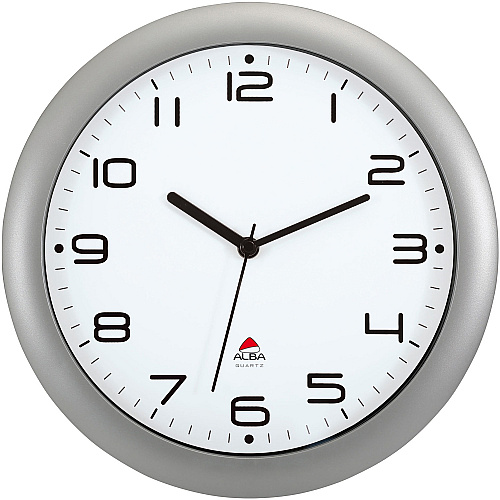 Alba Wall Clock Analog - Quartz - White Main Dial - Metallic Gray Case - Classic Style - 1 Each (HORNEWM)