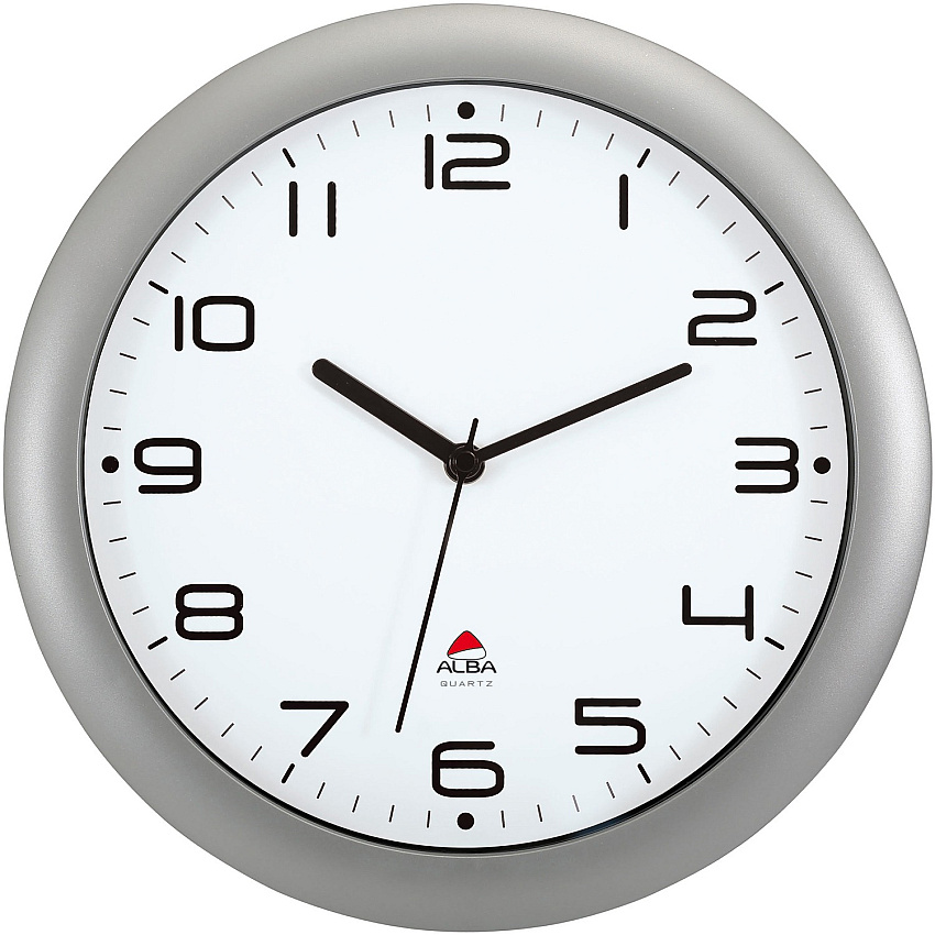 Alba Wall Clock Analog - Quartz - White Main Dial - Metallic Gray Case - Classic Style - 1 Each (HORNEWM)