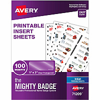 The Mighty Badge by Avery The Mighty Badge&reg; by Avery&reg; The Mighty Badge Printable Insert Sheets, 100 Clear Inserts, Inkjet 1