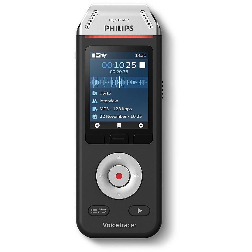 Philips VoiceTracer Audio Recorder Omni-directional Microphone - 8 GB Flash Memory - microSD Supported - MP3, WAV, WMA - Stereo - 2147 Hour Recording - USB - Headphone - Portable (DVT2110)