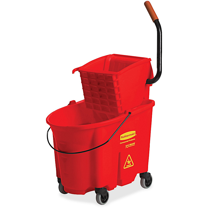 Rubbermaid Commercial WaveBrake 35 QT Side Press & Wringer 8.75 gal - Splash Resistant - 36.5" x 15.7" x 20.1" - Tubular Steel, Plastic - Red - 1 / Carton (758888RD)