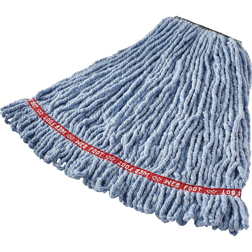 Rubbermaid Commercial 1" Headband Web Foot Wet Mop Shrinkless, Chemical Resistant, Durable - Cotton, Yarn, Synthetic, PVC - Blue - 6 / Carton (A21206BE)