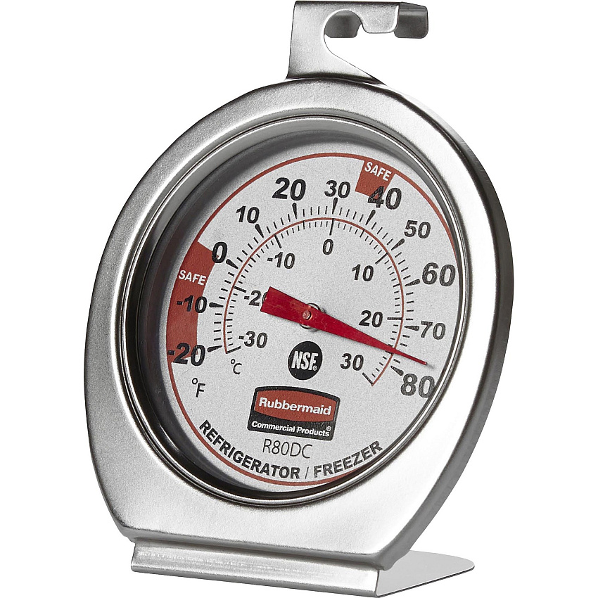 Rubbermaid Commercial Refrigerator/Freezer Thermometer Large Display, Shatter Proof Lens, Dual Dial - For Refrigerator/Freezer - Chrome (PELR80DC)