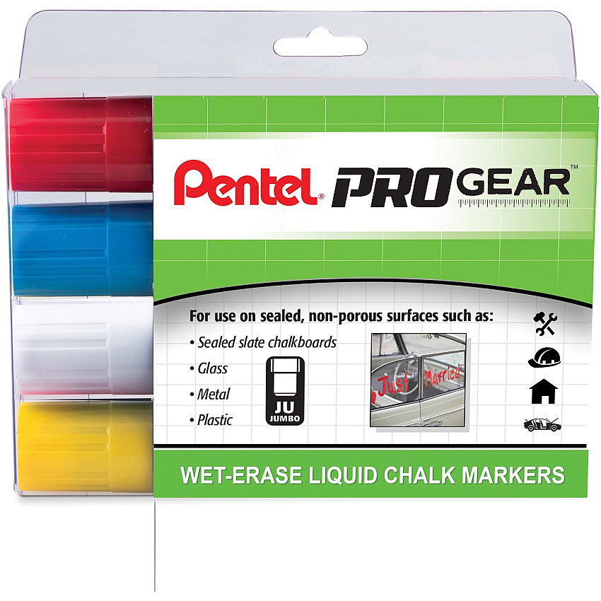 Pentel PROGear Wet-Erase Liquid Chalk Marker Jumbo Chisel Marker Point - Chalk-based - 4 / Pack (SMW56PGPC4M1)