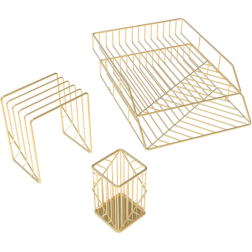 U Brands Metal Desk Organization Kit, Vena Collection, Cup, Sort and 2 Trays Included, Gold Metal - Gold - 1 Each (3940U00-01)
