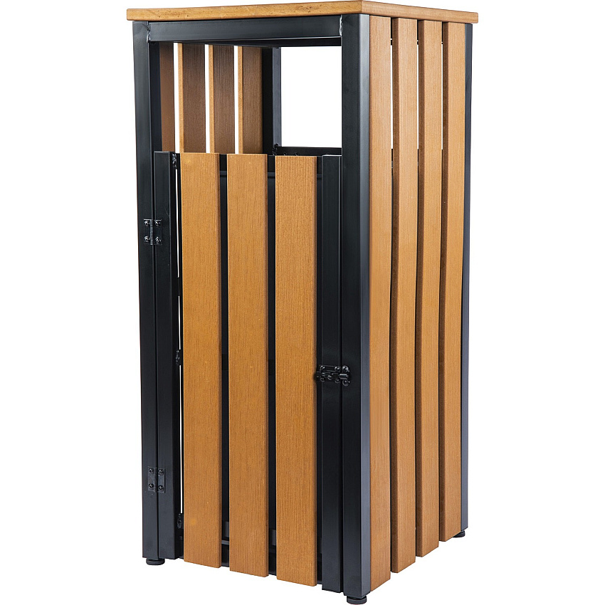 Lorell Faux Wood Outdoor Waste Bin Rectangular - Weather Resistant - 33.6" Height x 15.8" Width x 15.8" Depth - Polystyrene - Teak - 1 Each (LLR42692)