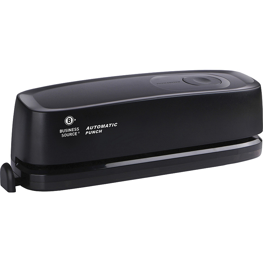 Business Source Electric Hole Punch 3 Punch Head(s) - 10 Sheet of 20lb Paper - 9/32" Punch Size - 2.6" Width x 11.9" Depth x 3.2" Height - Black (BSN00083)