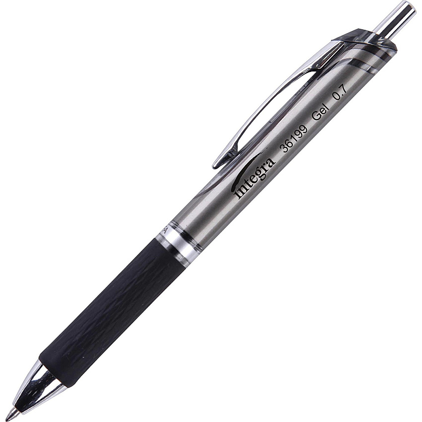 Integra Retractable Gel Ink Pen 0.7 mm Medium Pen Point - Retractable - Black Ink - Gel-based - Black Barrel - Metal Tip - 1 Dozen (36199)