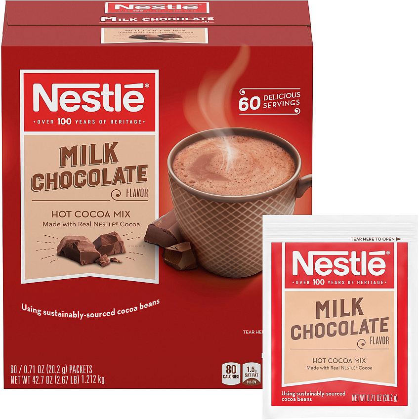 Nestle&reg; Milk Chocolate Single-Serve Hot Chocolate Packets Hot Chocolate, Cocoa - 60 / Box (26791)