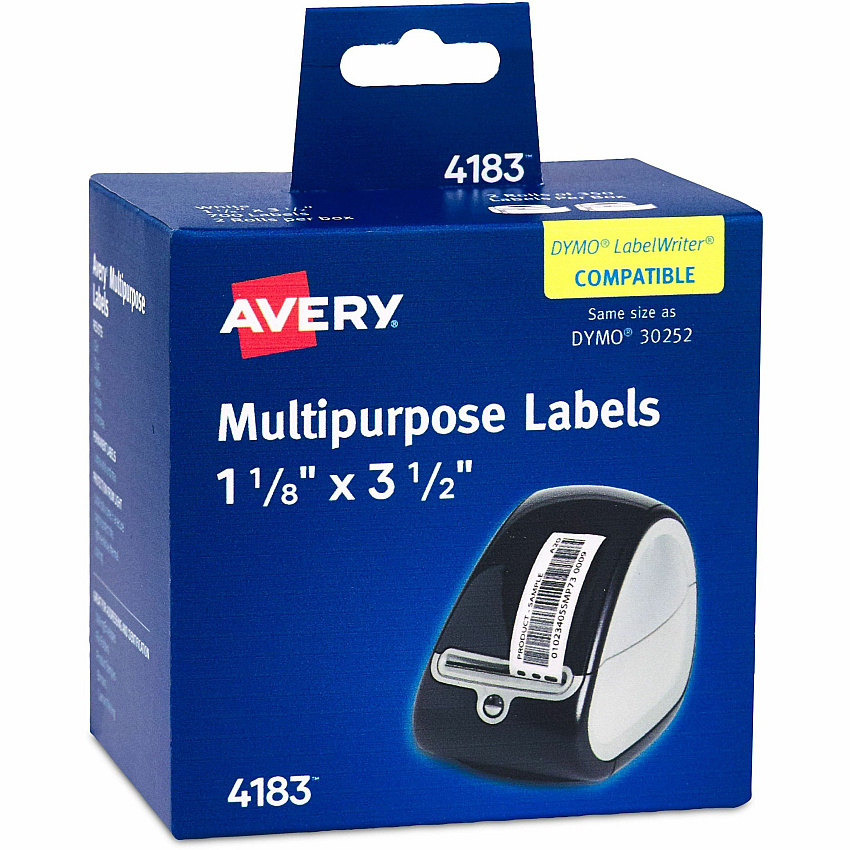 Avery&reg; Direct Thermal Roll Labels 3 1/2" Height x 1 1/8" Width - Permanent Adhesive - Rectangle - Thermal - Bright White - Paper - Water Resistant - Permanent Adhesive, Scratch Resistant, Smudge Resistant, Grease Resistant, BPA Free, Stick & S (04183)