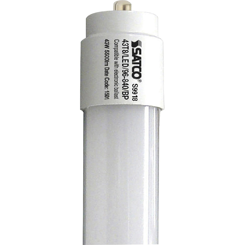 Satco 43T8 LED 96-840 BP 120-277V Tube Bulb 43 W - 120 V AC, 230 V AC - 5500 lm - T8 Size - White - Cool White Light Color - 50000 Hour - 6740.3&deg;F (3726.8&deg;C) Color Temperature - 82 CRI - 210&deg; Beam Angle - Shatter Proof - 10 / Carton (S9918)