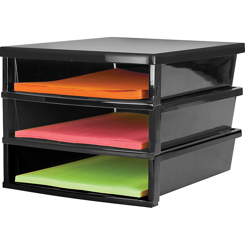 Storex Quick Stack Construction Paper Sorter 500 x Sheet - 3 Compartment(s) - 8.40" Height x 11.25" Width x 13" Length - Black - Plastic - 1 Each (61642U01C)