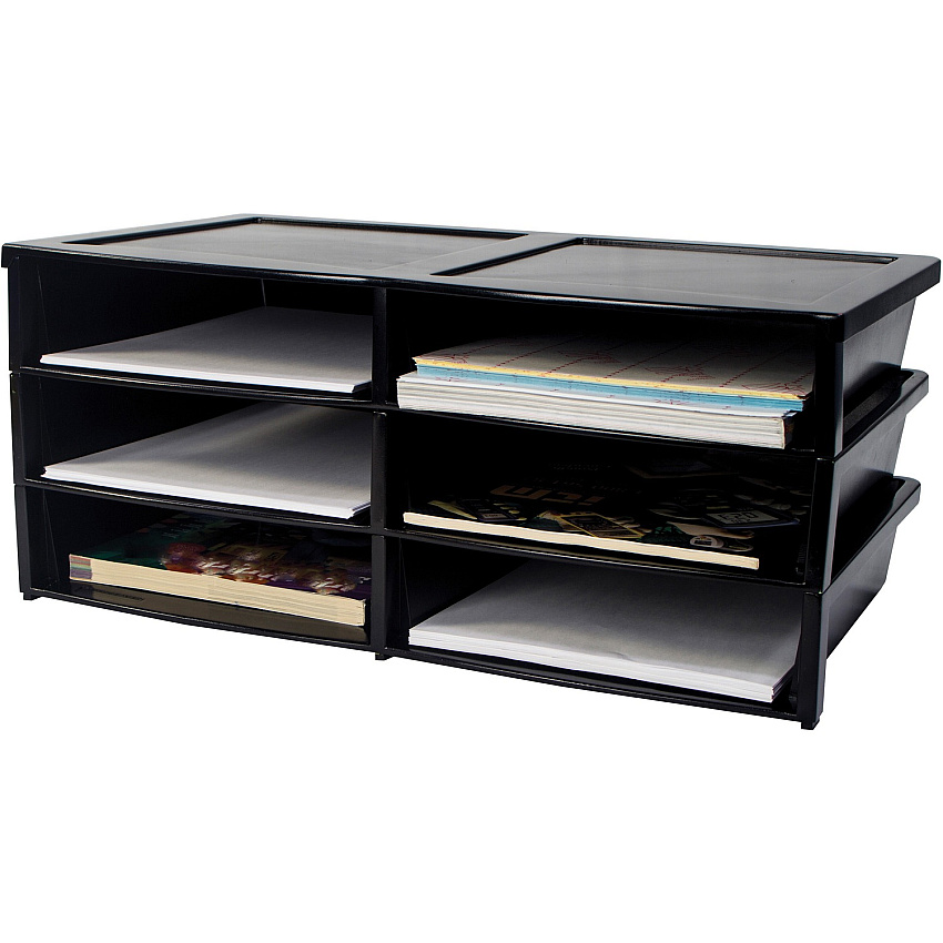 Storex Quick Stack 6-sorter Organizer 500 x Sheet - 6 Compartment(s) - Compartment Size : 8.75" x 11.50" x 2" - 8.70" Height x 13.60" Width20.50" Length - Black - Plastic - 1 Each (61446E01C)