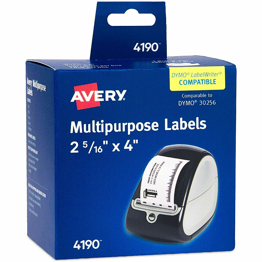 Avery&reg; Thermal Roll Labels 2-5/16"x4" , 300 White Shipping Labels (4190) 2 5/16" Height x 4" Width - Roll - Permanent Adhesive - Rectangle - Direct Thermal, Thermal - Bright White - Paper - Water Resistant - Permanent Adhesive, Scratch Resista (04190)
