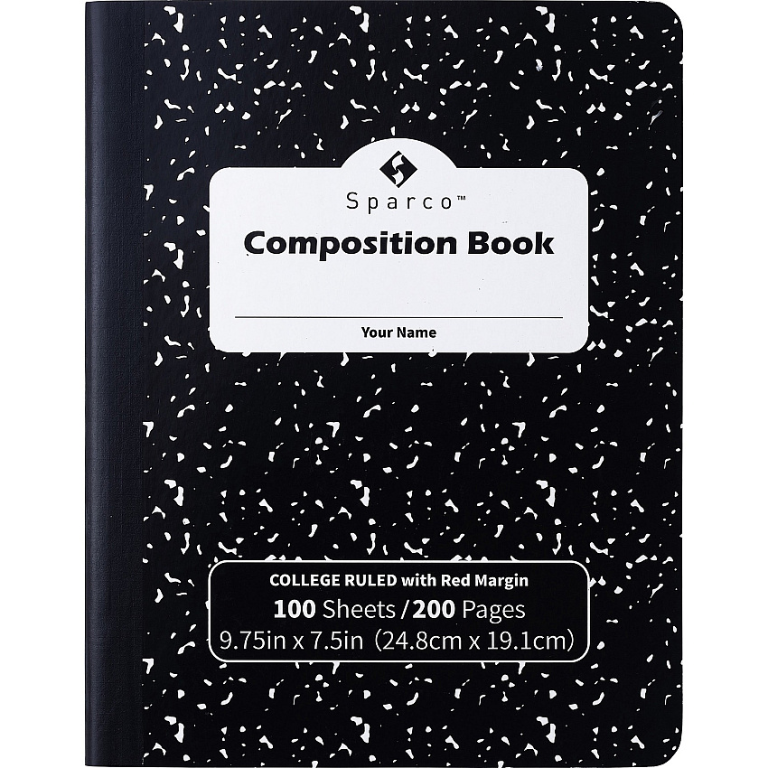 Sparco College Ruled Composition Notebook 100 Pages - Sewn - Front Ruling Surface - 2.10" Height x 7.3" Width x 9.9" Length - Hard Cover, Label - 12 / Pack (00333)