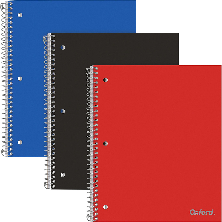 TOPS 1-Subject Poly Notebook 1 Subject(s) - 100 Sheets - Wire Bound - College Ruled Front Ruling - 3 Hole(s) - 0.30" Height x 9" Width x 11" Length - Assorted Cover - Divider, Snag Resistant, Perforated - 3 / Pack (10390)