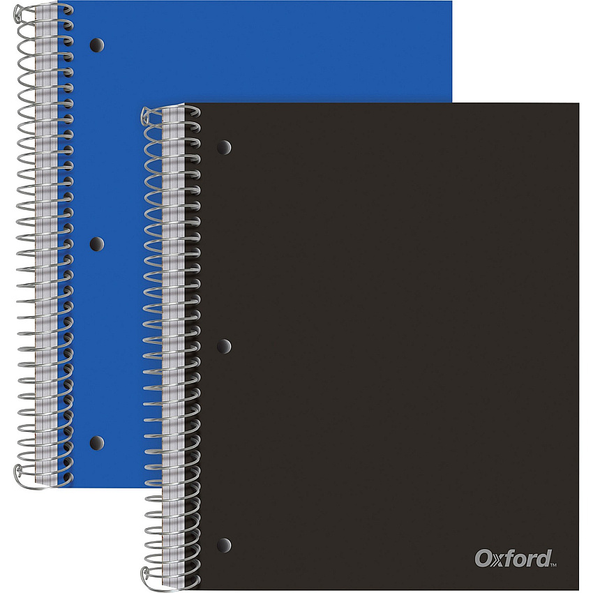 Oxford 3-Subject Poly Notebook 3 Subject(s) - 150 Sheets - Wire Bound - College Ruled Front Ruling - 3 Hole(s) - 0.50" Height x 9" Width x 11" Length - Assorted Cover - Pocket Divider, Snag Resistant, Perforated, Moisture Resistant, Resist Bleed-t (10386)